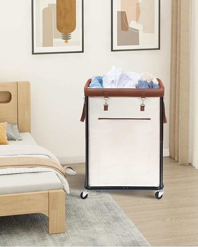 STORAGE MANIAC Large Laundry Basket with Wheels 160L Rolling Laundry Hamper Laundry Cart with Metal Frame and Removable Bag, Clothes Hamper for Bedroom, Bathroom, Dorm Room, Laundry Room, Beige