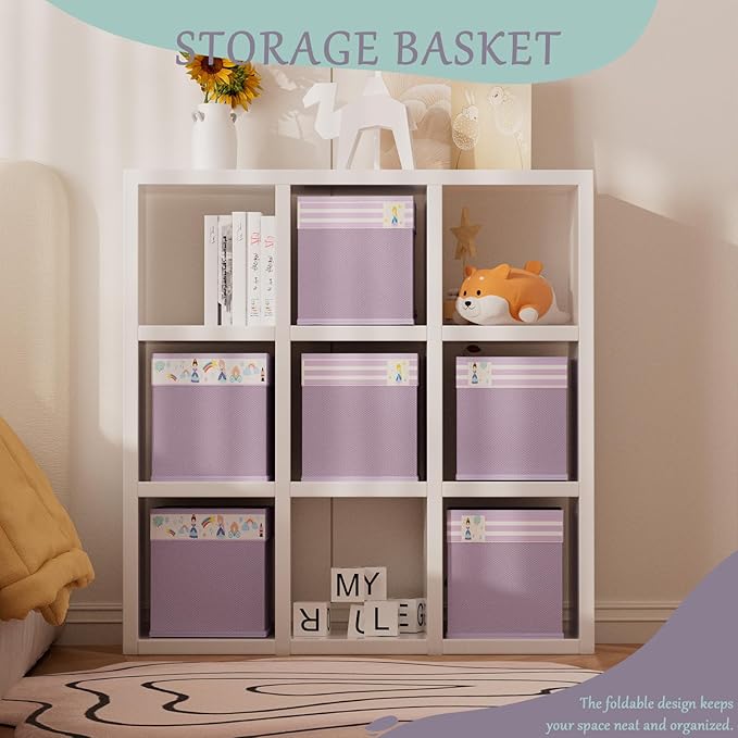homyfort 11x11 Inch Storage Cube Bins, Fabric Cube Storage Organizer Baskets Box with Handles for Organizing Clothes, Toys, in Pantry, Closet Shelf, Nursery, Kids Room (Purple)