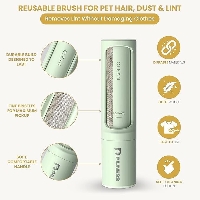 PIUNESS Pet Hair Remover Roller – Reusable Lint Roller for Cat & Dog Hair on Furniture, Couch, Carpet, Car & Bedding – Portable, Eco-Friendly