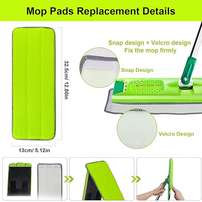 Replacement Microfiber Mop Pads for Libman Rinse 'n Wring Mop and Bucket System, Washable Reusable Wet & Dry Cleaning Refill Head for Multi-Surface Floor-6 Pack