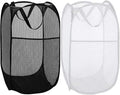 BATTOO Deluxe Strong Mesh Pop up Laundry Hamper Basket with Side Pocket for Laundry Room, Bathroom, Kids Room, College Dorm or Travel Black+White