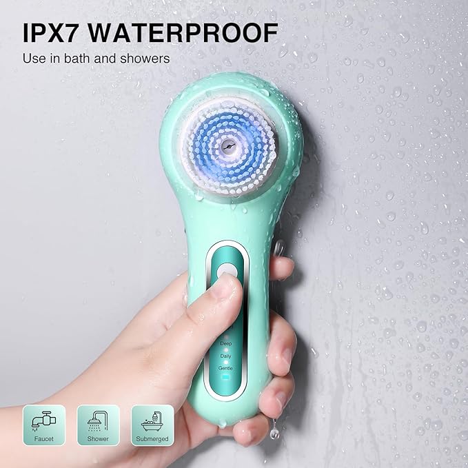 Electric Facial Cleansing Brush, 2-Way Rotating Face Scrubber for Daily & Deep Cleaning, 3 Modes, 5 Brush Heads, Rechargeable, IPX7 Waterproof for All Skin Types