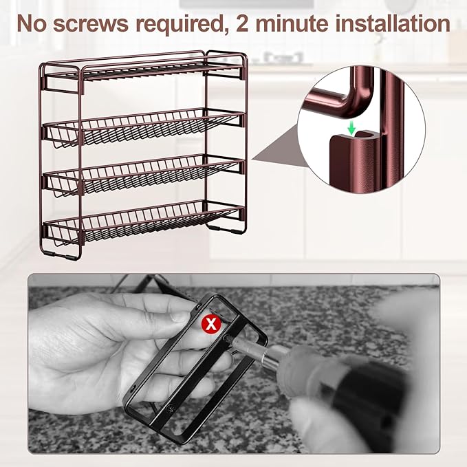 4 Tier Spice Rack Organizer for Cabinet, Detachable Spice Rack for Countertop, Freestanding Spice Organization for Cabinet, Seasoning Organizer for Kitchen Pantry (13.4" Wx11.2 H, No Jars)
