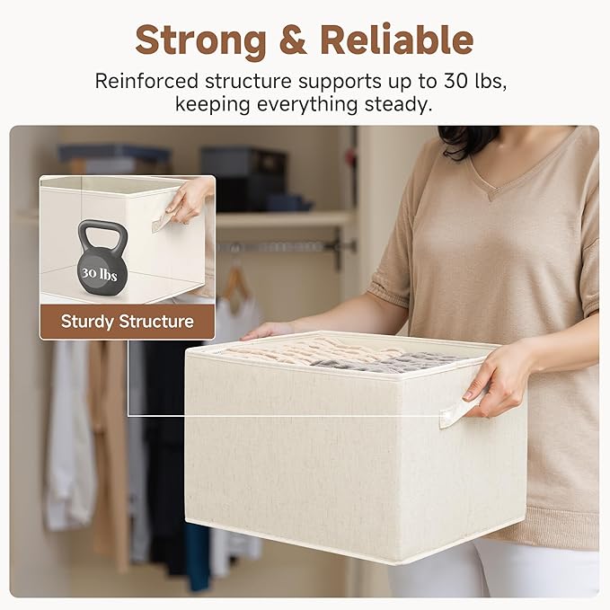 StorageWorks Closet Organizers and Storage Bins, Shelf Baskets for Clothes Storage, Fabric Storage Bins for Organization, Beige(Cotton-linen), 3-Pack, Extra Large