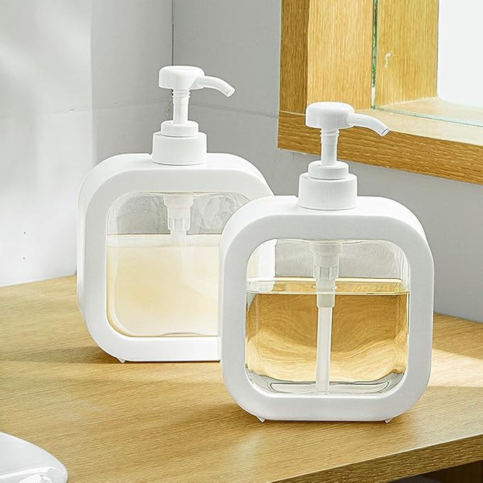 Hand Soap Dispenser for Bathroom, Modern Dish Soap Dispenser for Kitchen Sink, Liquid Soap Container with Pump, Clear Plastic Soap Pump Bottles (2 Packs,17oz, White)