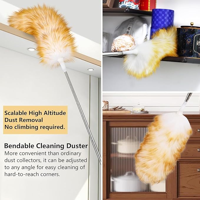 2-Pack Lambswool Extendable Duster 29-110 Inch, Anti-Static Flexible Head, Stainless Steel Pole for High Ceilings, Fans, Interior & Roof Dusting.