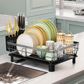 Iron Dish Drying Rack with Drainboard Dish Drainers for Kitchen Counter Extendable Spout Strainers with Utensil Holder and Knife Slots, Grey