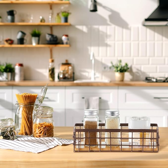 Funrous 2 Pcs Metal Small Wire Basket Wall Hanging Wire Basket Hang Small Bathroom Kitchen Storage Organizer Toilet Paper Mesh Storage Bin Shelf Rack with Base(Brown,9.84 x 3.94 x 2.76 Inches)