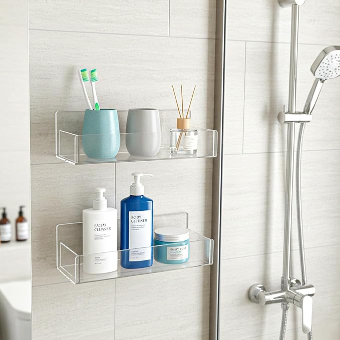 4 Pack Acrylic Spice Rack Wall Mount-9 Inch, Clear Spice Shelf Storage Holder, Hanging Seasoning Rack Organizer for Cabinet Door, Cupboard or Wall Kitchen (Adhesive or Screw)
