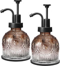 SheeChung Vintage Soap Dispenser, Kitchen Dish Soap Dispensers with Pump Mat, Glass Hand Soap Dispenser for Bathroom, Liquid, Lotion, Refillable, Rustic Farmhouse Decor-Brown (Black Pump, 2 pk)