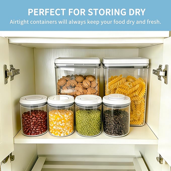 Airtight Pop Top Food Storage Container Sets with Lids 4Pcs Round Pop Containers for Kitchen Pantry Organization BPA-Free Stackable Kitchen Storage Containers for Cereal Flour Sugar (0.6, 1.7qt)*2