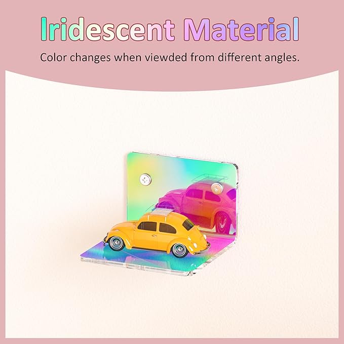 4 Inches Iridescent Small Wall Shelves, 4mm Thickness Acrylic Small Floating Shelf for Figures, Plants, Security Cameras, Speakers, Moisture-Proof, 2 Pack