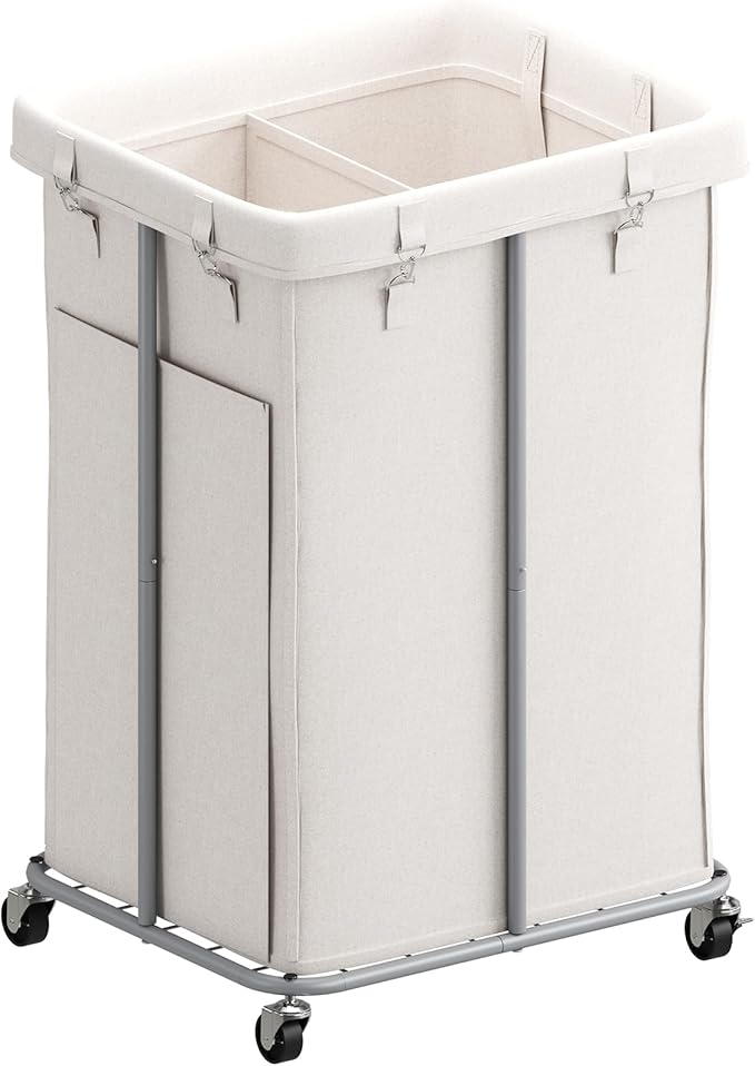 160L Laundry Hamper with Wheels, Rolling Laundry Basket with Metal Frame and Removable Bag, Double Laundry Hamper 2 Section, Large & Tall Dirty Clothes Hampers for Bedroom Aesthetic, Laundry Room