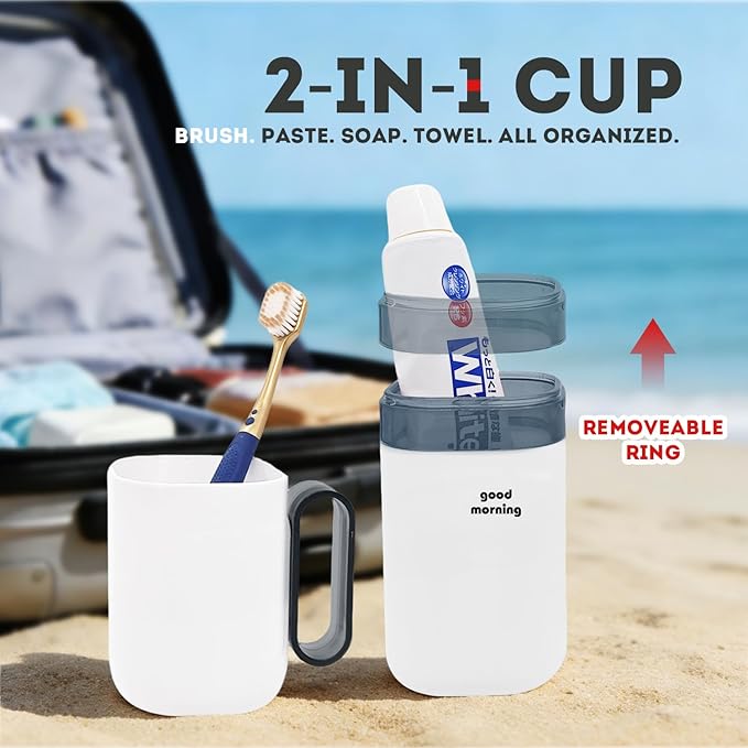 Toothbrush Travel Case,Toothbrush Holder and Rinse Cup with Handle Travel Toothbrush Cup,Multifunctional Toothbrush Covers,Large Capacit Travel Toothbrush Holder with Mouthwash Cup (Blue)
