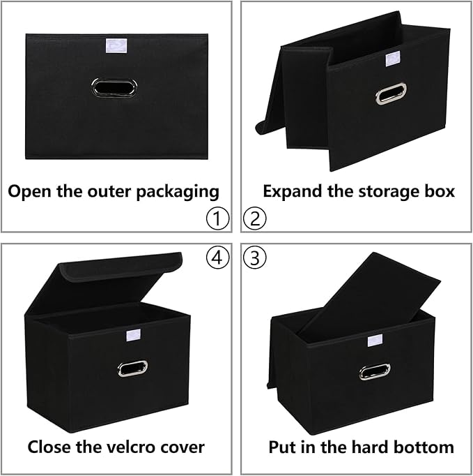 1-Pack Large Collapsible Storage Bins with Lids,Fabric Storage Cubes Organizer for Shelves,Closet,Nursery,Foldable Cube Storage Baskets with Handles,Home Boxes (14.9"x9.8",Black)