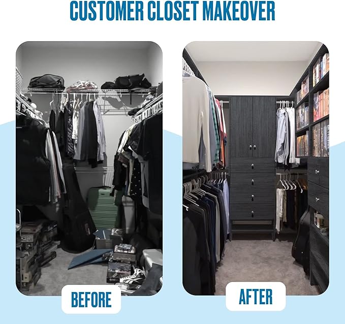 Closet Shelves Tower - Modular System With Drawers (4) - Corner Organizer and Storage Shelves (Gray, 19.5 Inches Wide)