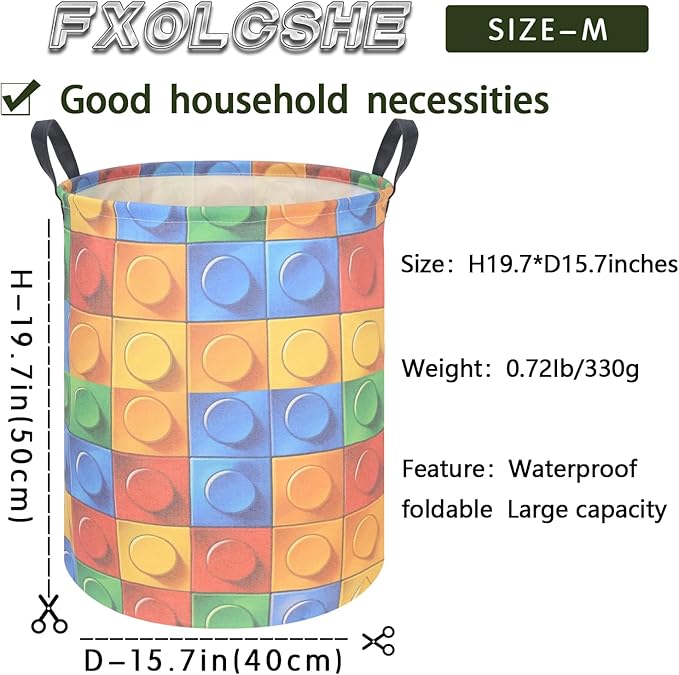 FXOLCSHE Toy storage basket,Building block toy storage basket,Nursery laundry hamper,Waterproof foldable laundry basket for kids,Clothes Organizer Basket,Toys Box,Room Decor(Blocks)