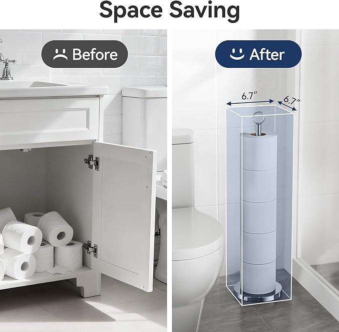 Toilet Paper Holder Stand(with Reserve Function), Free-Standing Spare Rolls Storage Holder, Stainless Steel