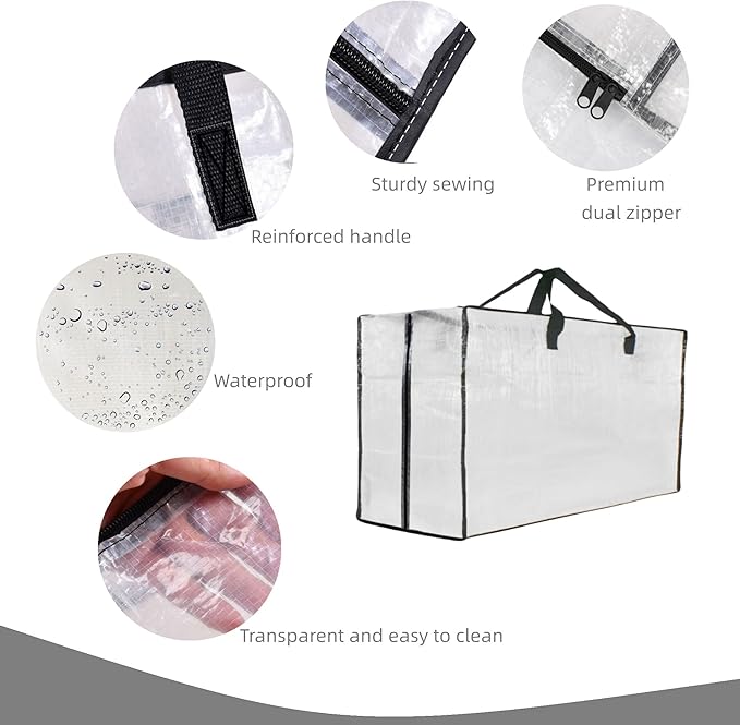 3 Pack Heavy Duty Moving Bags, Extra Large Clear Storage Bags with Zipper and Handles, Moving Boxes & Storage Bins Alternative, Packing Supplies, Moving Supplies for Dorm Room Essentials