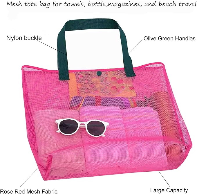 2Pack Large lightweight Simple Mesh Beach Tote Bag With snap Button Reusable Pool Bag for Outdoor Travel Shopping Gym