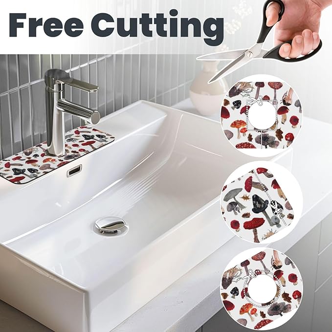 Faucet Draining Mat For Kitchen Sink, Red Mushroom Diatom Mud Absorbent Drain Pad For Bathroom Kitchen Sink Splash Guard Drying Mat