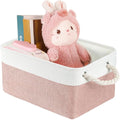 Storage Bins with Sturdy Cotton Handles(1 Pack), Fabric Storage Baskets for Organizing use for Office & Home, Book, Clothes, Toys, Closet Boxes (Large, Pink-White, 15.7x11.8x7.9 inches)