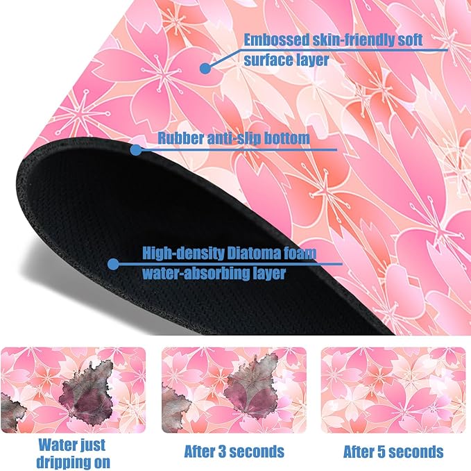 Sink Faucet Absorbing Mat Cherry Spring Flower Sink Splash Guard Drying Mat for Kitchen Bathroom Faucet Sinkmat 15.5"X5.5"