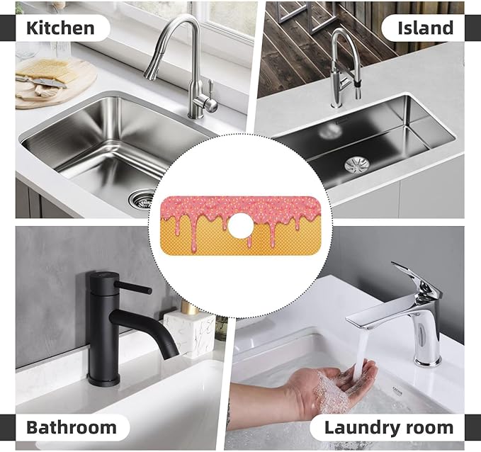 Ice Cream Waffle Cherry Flavor Yummy Summer Dessert 15" X 5.5" Kitchen Sink Splash Guard Faucet Faucet Guard Draining Mat Sink Splash Guard Faucet Kitchen Bathroom