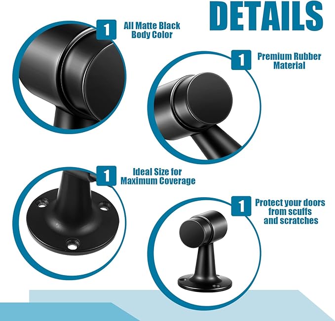 2 Pack Heavy Duty Floor Mounted Door Stop 3 in Aluminum Commercial Grade Door Stopper with Rubber Bumper & Stainless Steel Screws, Black