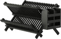HBlife Dish Rack, Black Bamboo Folding 2-Tier Collapsible Drainer Dish Drying Rack with Utensils Flatware Holder Set (Dish Rack with Utensil Holder)