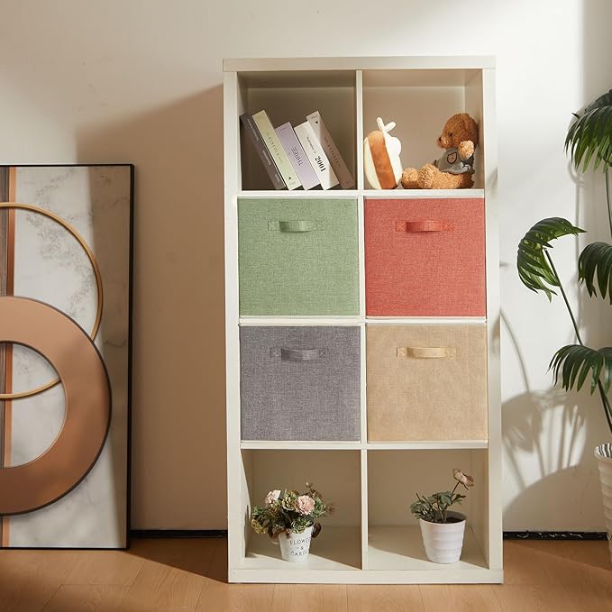 Storage Cube Organizer Bin 13" x 15" x 13" Large Boxes Fabric Basket with Handles for Organizing Shelves Closet Clothes 4 Color Set A