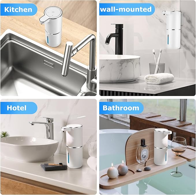 Automatic Soap Dispenser Touchless,Liquid Soap Dispenser with 4 Adjustable Levels,12.8oz USB Rechargeable and Wall Mounted,Smart Hand Soap Dispenser for Bathroom,Kitchen Sink,Dish Soap