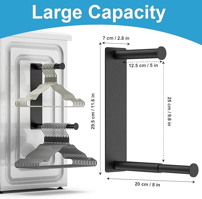 MFTEK Hanger Organizer Stacker, Magnetic Hanger Holder, Extendable Hangers Storage Rack for Washing Machine Closet Laundry Room Organization, Stand Rack for Adult Kids Velvet Hangers (Black)
