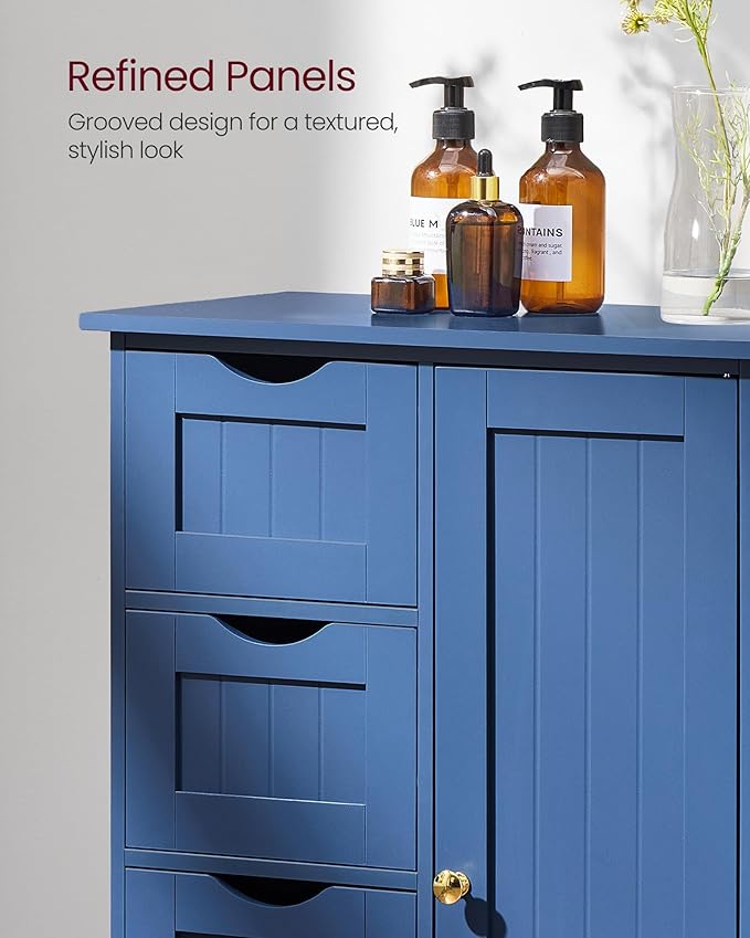 VASAGLE Storage Cabinet with Drawers, Freestanding Floor Cabinet with Door, 11.8 x 21.7 x 32.3 Inches, Adjustable Shelf, for Bathroom, Living Room, Kitchen, Bijou Blue ULHC041QE01S