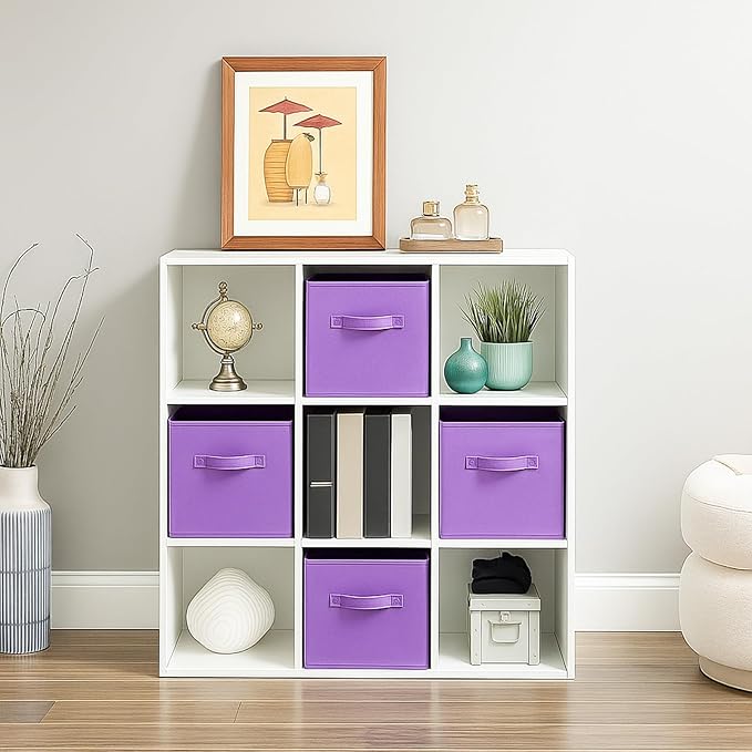 PowerKing Collapsible Storage Cubes with Handles, Fabric Foldable Bins for Closet Shelves, Durable Organization Storage Bins, 10.5'' x 11'' x 10.5'' (6Pack, Violet)