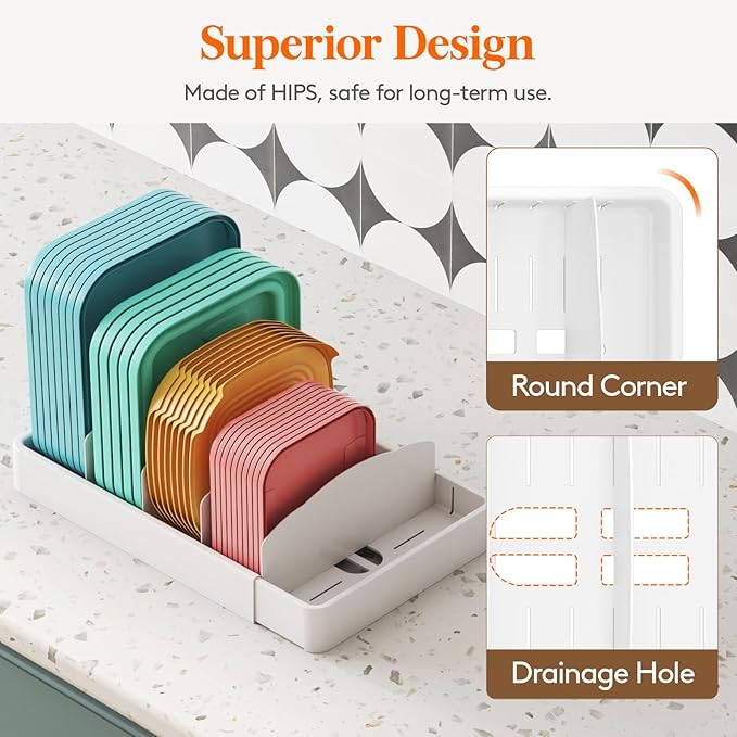 Lifewit Kitchen Cabinet Organizer for Food Contanier Lid, Extra Large 13"-24" Expandable Lid Holder with 8 Adjustable Dividers & 9 Sections for Pantry Organizers and Storage, Home Drawer Organization