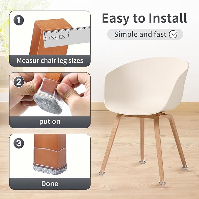 Ezprotekt 8 Pcs Rectangle Grey Felt Chair Leg Floor Protectors for Hardwood Floors, Rectangle Silicone Chair Leg Caps, Furniture Leg Covers Cups for Table Desk (Fit W :0.6-0.8", L: 0.9-1.3")