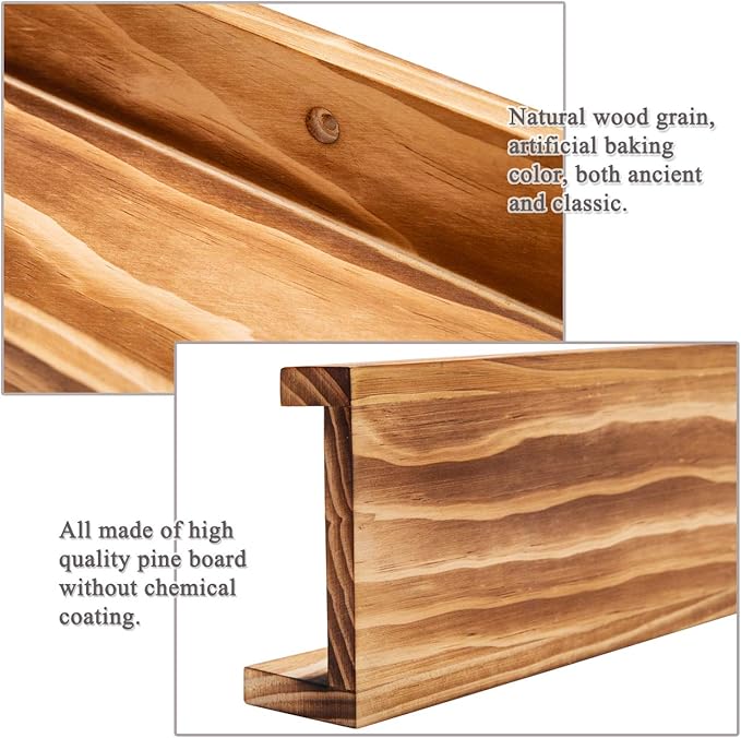 AZSKY 24" Floating Wall Ledge Shelf Wood Picutre Shelf Wall Mounted Nursery Kids Bookshelf Spice Rack Bathroom Storage Shelves Display Organizer Set of 2