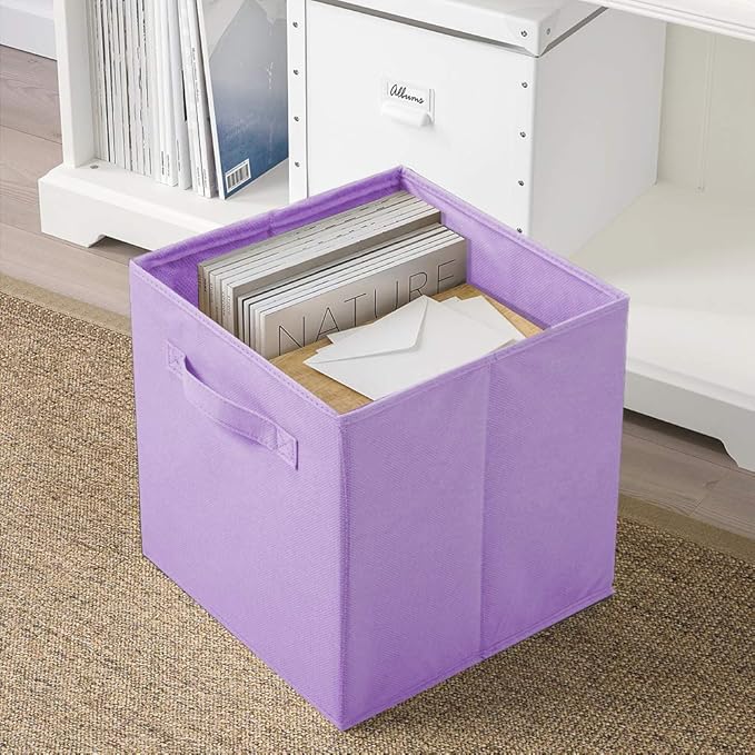 PowerKing Collapsible Storage Cubes with Handles, Fabric Foldable Bins for Closet Shelves, Durable Organization Storage Bins, 10.5'' x 11'' x 10.5'' (Lavender+Light Blue+Pink, 6Pack)