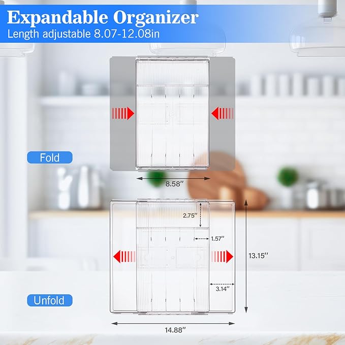 HOMEE Expandable Kitchen Drawer Organizer for Flatware & Utensils, Acrylic Cutlery Organizer, Desk Drawer Organizer