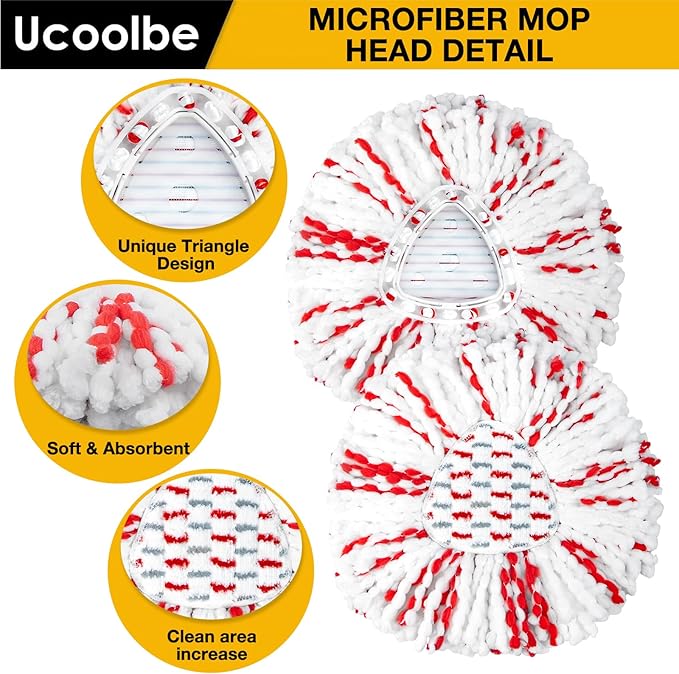 Upgraded mop Refill for O Cedar, 3 Pack Spin mop Heads Replacements Compatible with O Cedar EasyWring Spin Mop Bucket System, 40% More Cleaning Power, Microfiber and Machine Washable