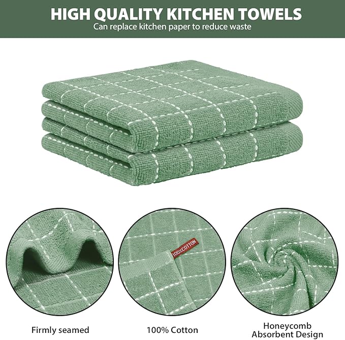 Nialnant 6 Pack Dish Cloths for Washing Dishes, 100% Cotton Reusable Cleaning Rag,Ultra Soft Absorbent, Quick Drying Dish Towels for Kitchen,12x12 Inches Green