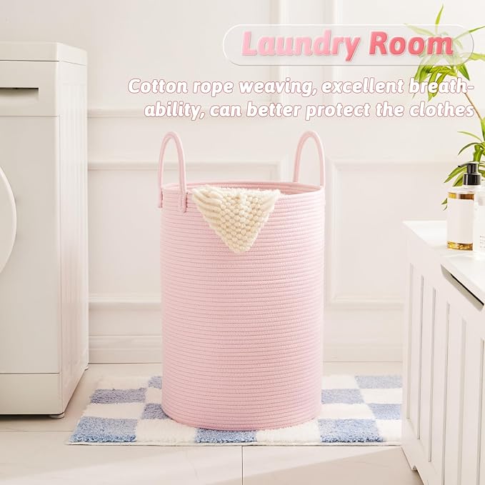 Laundry Basket,Woven Cotton Rope Laundry Hamper,40L for Decorative Storage of Dirty Clothes,Toys and Blankets in Bathroom,Baby Room and Living Room