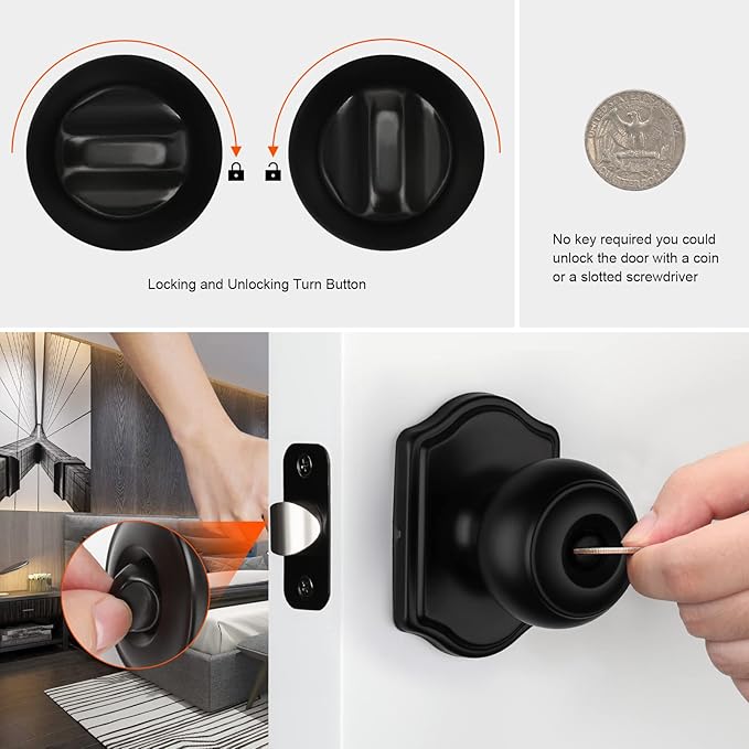 Haidms Black Door Knobs Interior, Privacy Interior Door knobs, Matte Black Indoor Doorknobs for Bedroom or Bathroom (3 Pack)