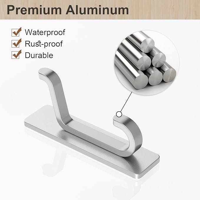 pickpiff Wall Hooks for Coat and Towel: 13LB Strong Adhesive Door Hanger Stick on, Silver 6 Pack
