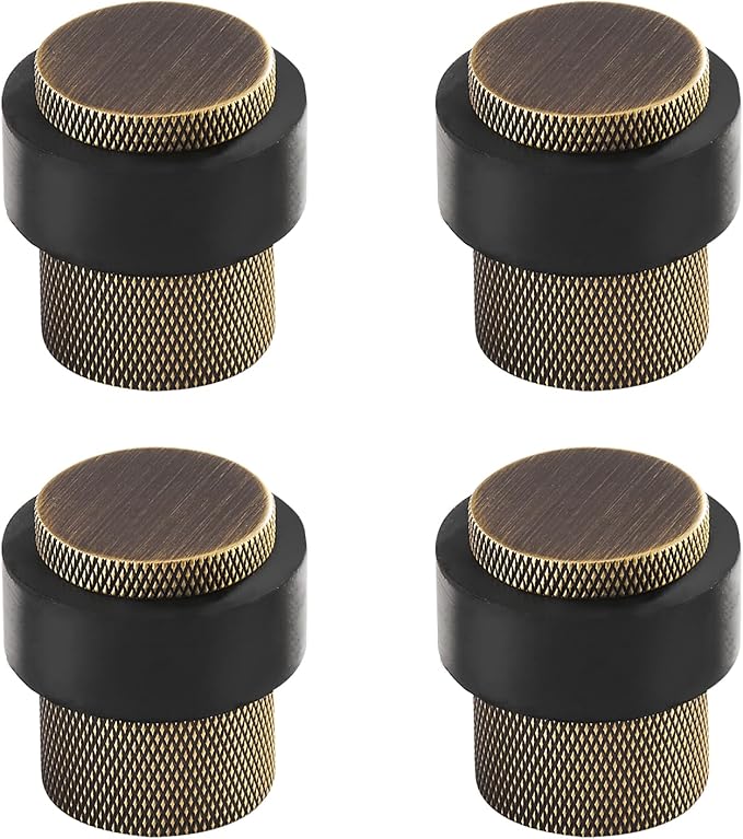 Solid Brass Door Stopper Heavy Duty Cylindrical Floor Mount Door Stop with Rubber, Wall Protector Mounted Doorstop Protect Door Knobs, 1-3/5" Height, 4 Pack, Bronze