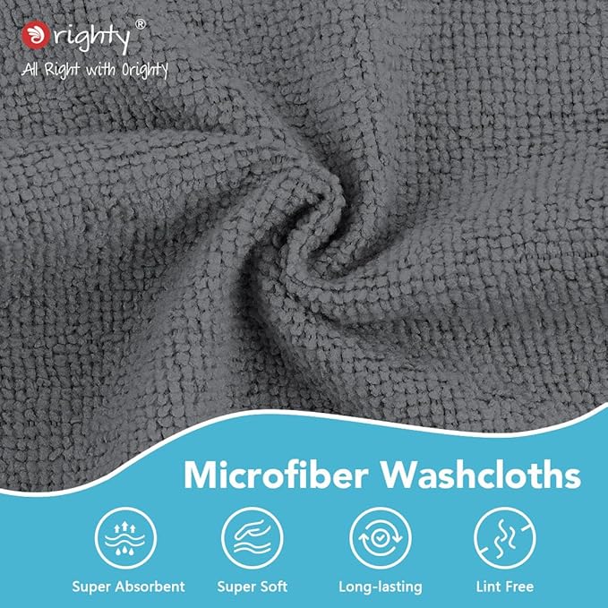 Orighty Washcloths Towels Set 10 Pack, Highly Absorbent and Soft Feel Microfiber Face Cloths, Multi-Purpose Wash Cloths & Hand Towels for Bathroom, Hotel, Spa, and Gym, 11.5x11.5 Inch, Grey