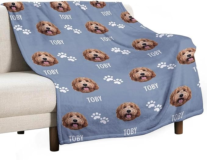 Custom Blanket with Dogs Pictures & Name Personalized Funny Dog Face Throw Blankets Soft Warm Plush Fleece Customized Blanket for Couch Bed Sofa Gifts for Dog Dad Mom Birthday Christmas