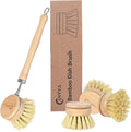 Bamboo Dish Brush with Handle - Soft Bristle, Eco-Friendly Vegetable Brush Scrubber for Food, Compostable & Sustainable, Bamboo Dish Scrubber for Cleaning Kitchen Utensils