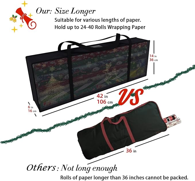 Safana 2 Pack Wrapping Paper Organizer Storage Bag, 42" Durable 600d Oxford Wrapping Organizer Box Under Bed Containers for Decorations Paper Rolls, Ribbons, Bows (Golden Deer)